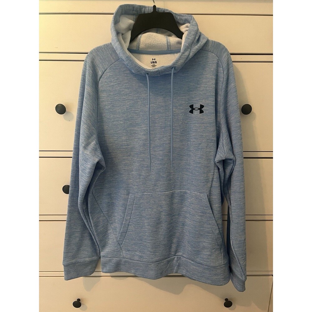 NWT Under Armour Fleece Twist HD Hoodie Men Large Blue Heather Loose Sweatshirt
